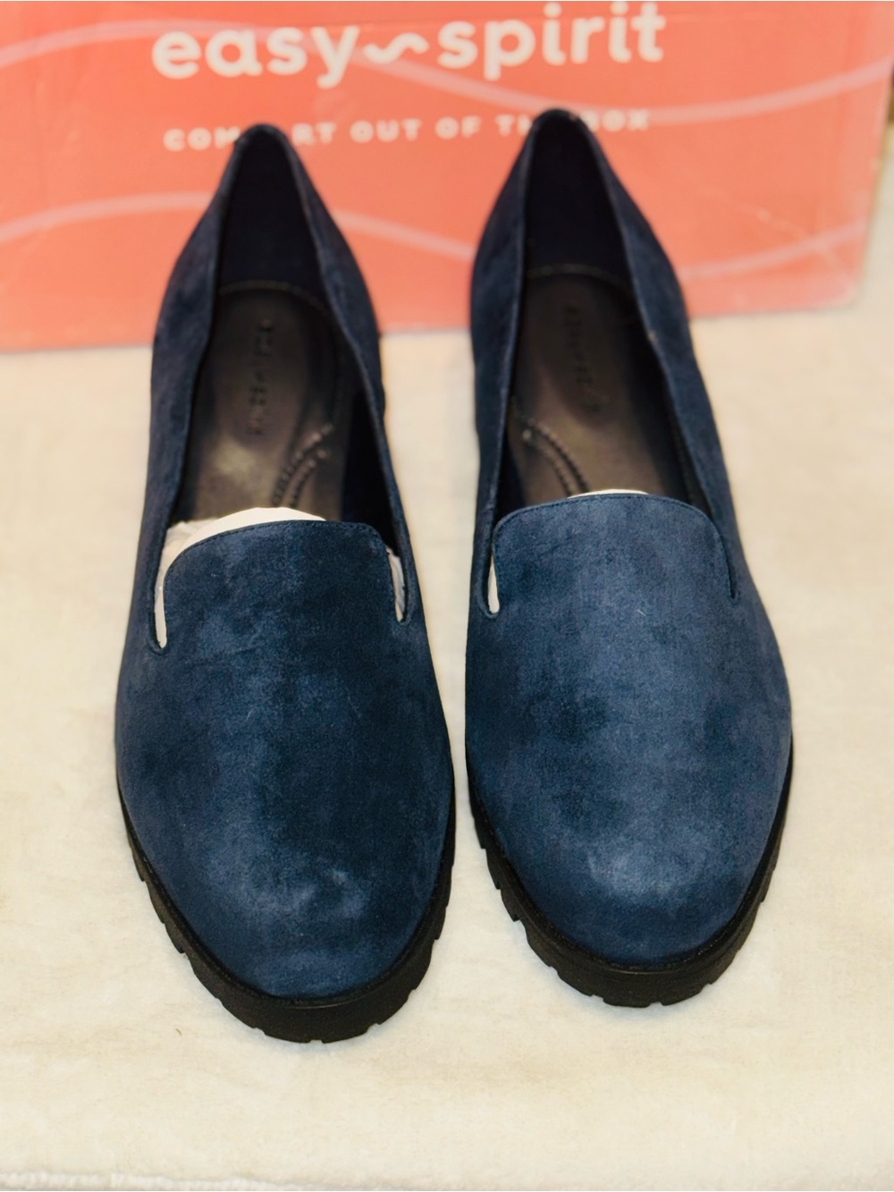 Easy Spirit Geneva Suede Slip-On Loafers in dark blue/navy. NIB